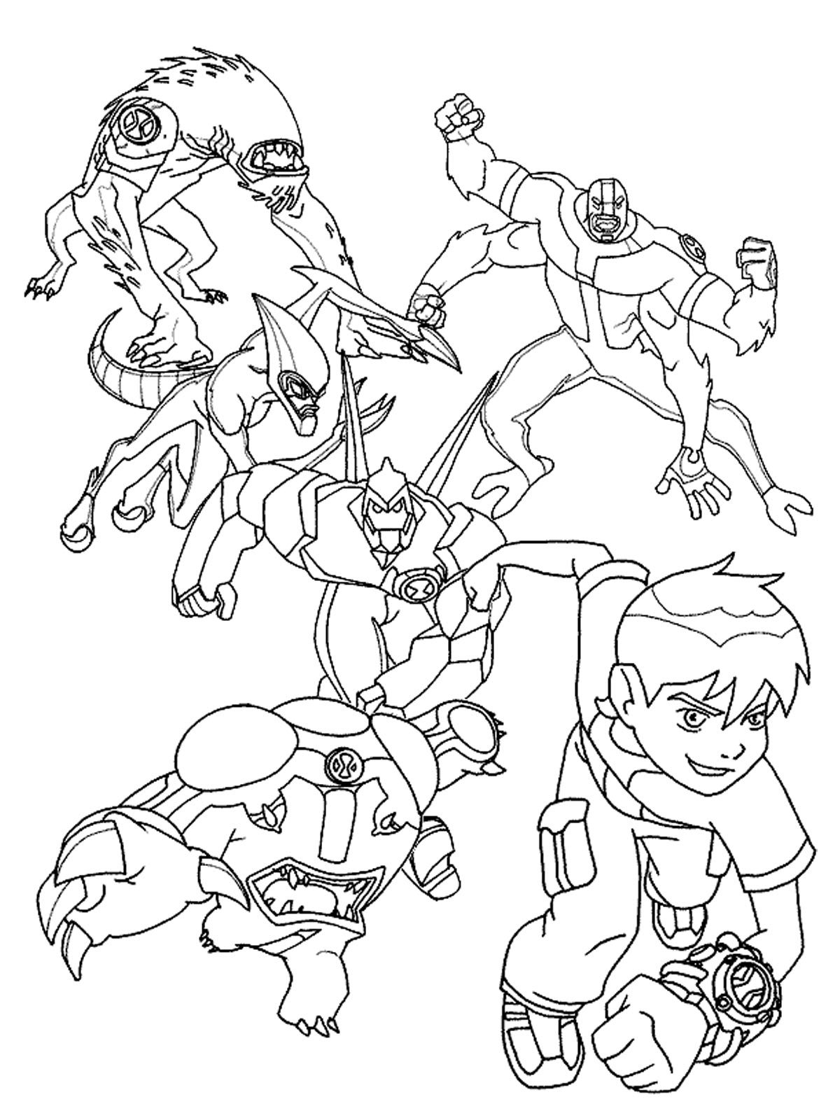 1200x1600 Ben 10 Characters Kids Coloring Sheet