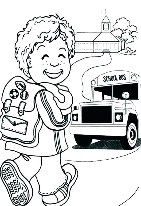 600x874 A Preschool Girl Student On Her First Day Of School Coloring Page