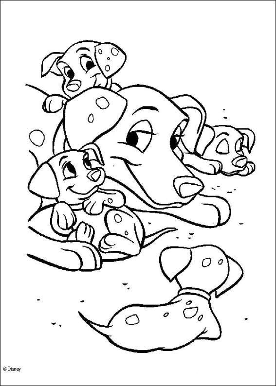 567x794 101 Dalmatians Mom With Puppies Coloring Page