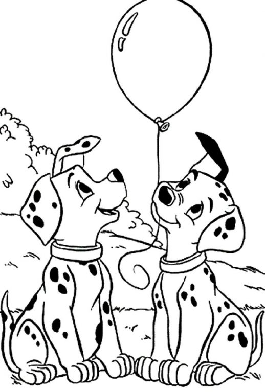 518x767 Two Cute Puppies And A Balloon 101 Dalmatians Coloring Pages