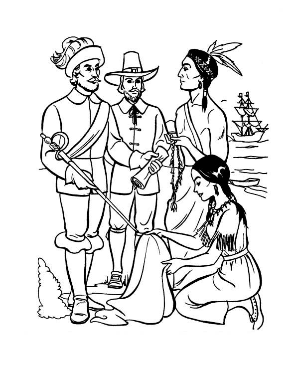 600x734 Early Pilgrim Plymouth Colony Thanksgiving Day History' Coloring