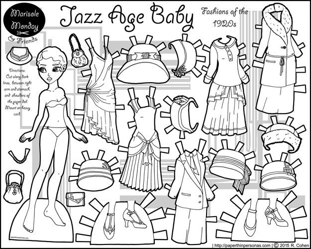 625x500 A Printable Coloring Page Of A Black Paper Doll With A 16 Piece