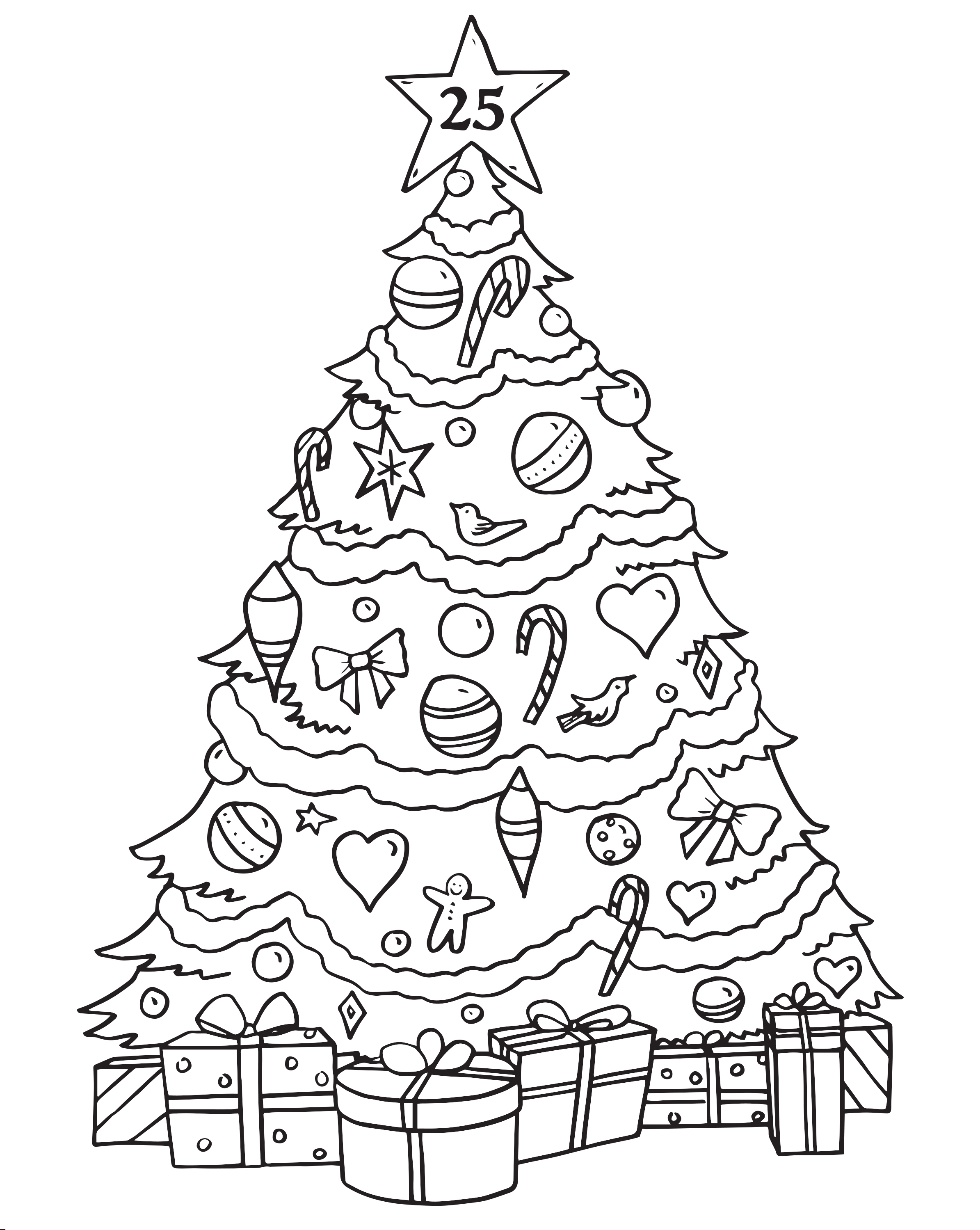 2389x2998 Christmas Tree Advent Calendar Coloring Page