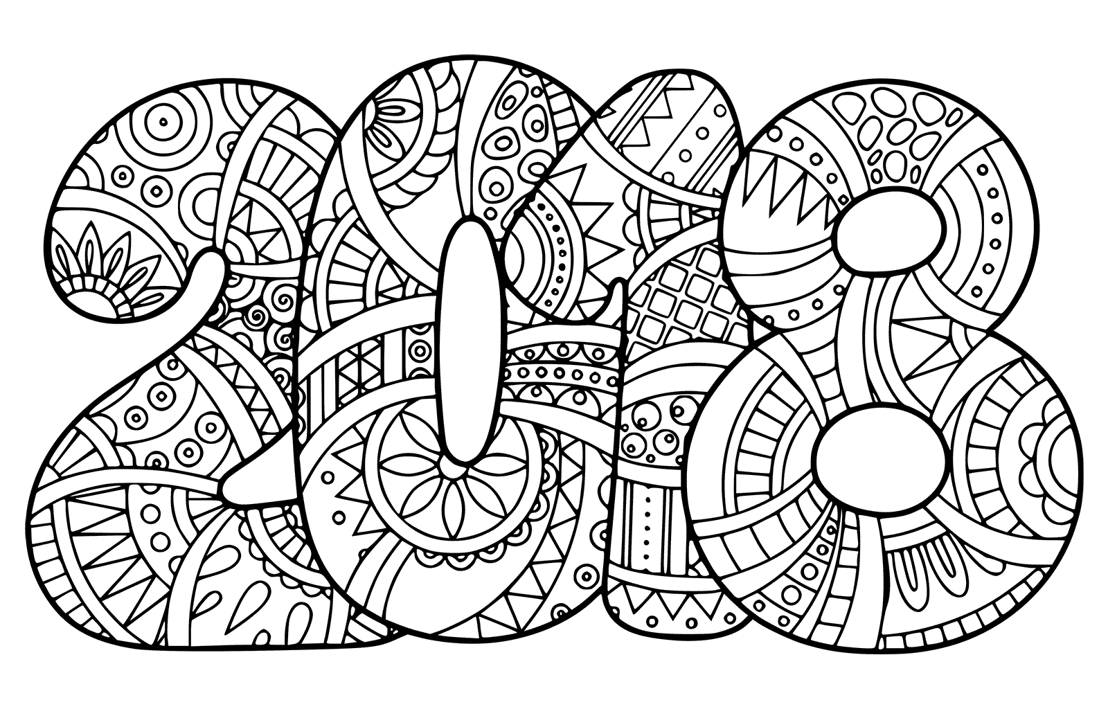 1600x1024 New Year 2018 Coloring Pages Doodle