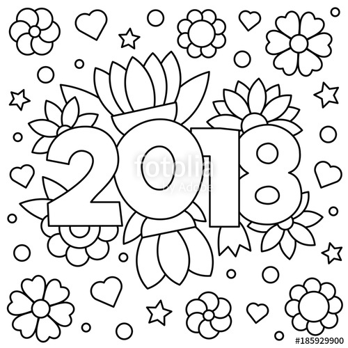 500x500 2018. Coloring Page. Vector Illustration. Stock Image And Royalty