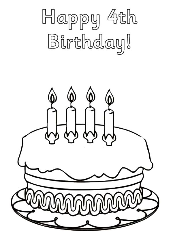 600x858 Happy 4th Birthday Coloring Pages Birthday Cake For Fourth