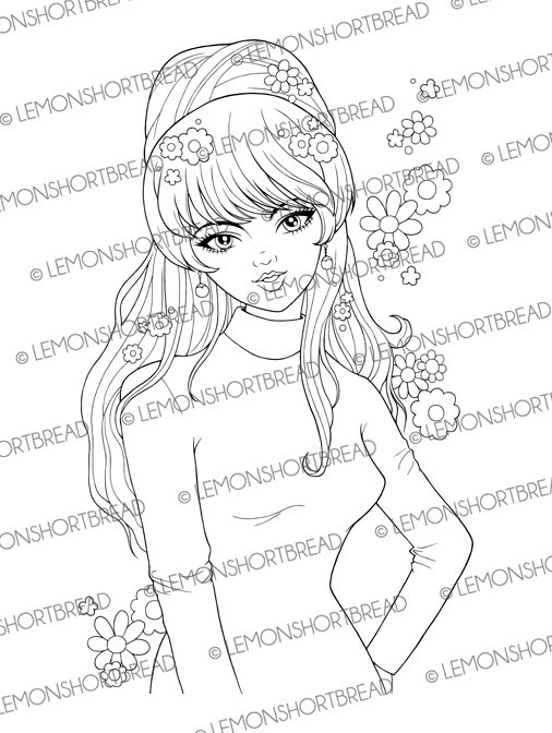 506x672 Digital Stamp 60s Rock And Roll Girl, Digi Download, Retro Mod