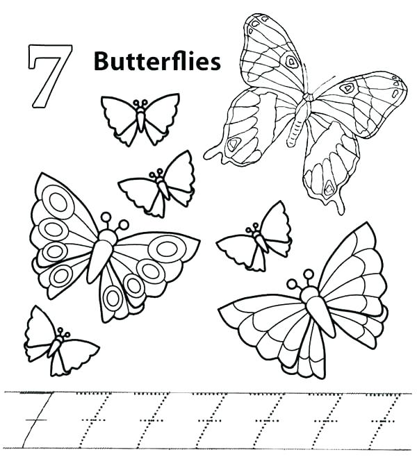 600x684 Butterflies Coloring Page Number 7 Coloring Page Learn Number 7