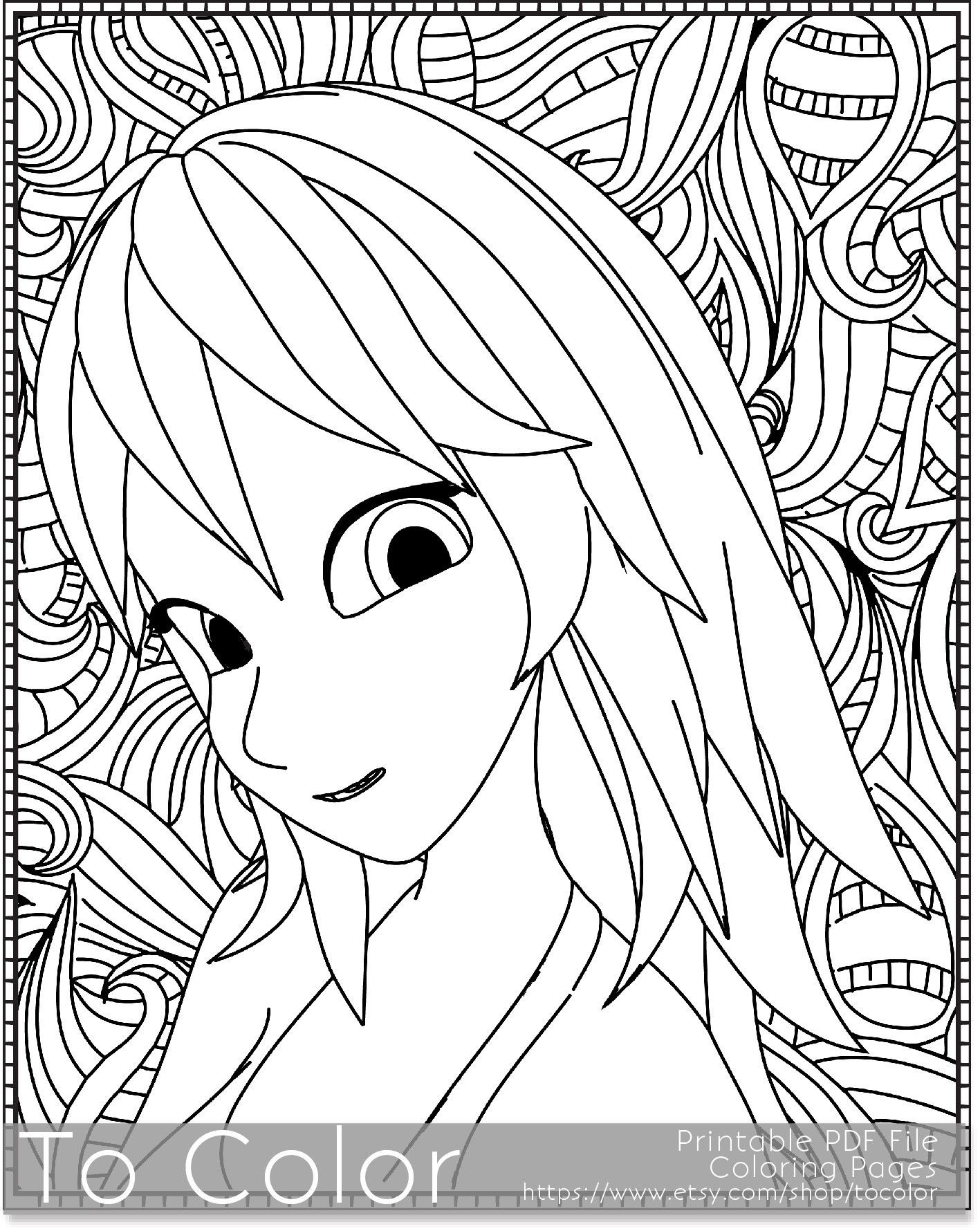1417x1780 Retro Girl Printable Coloring Pages For Adults 70s Pdf Jpg
