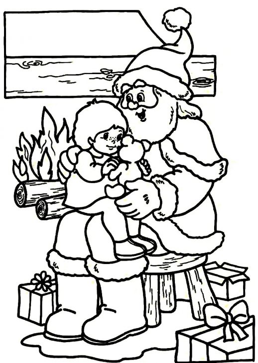 518x730 A Little Boy Sitting On Santa Claus Legs And Listening Christmas