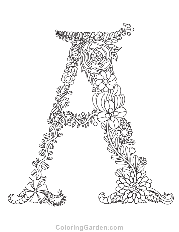 600x776 Free Printable Floral Letter A Adult Coloring Page. Download It