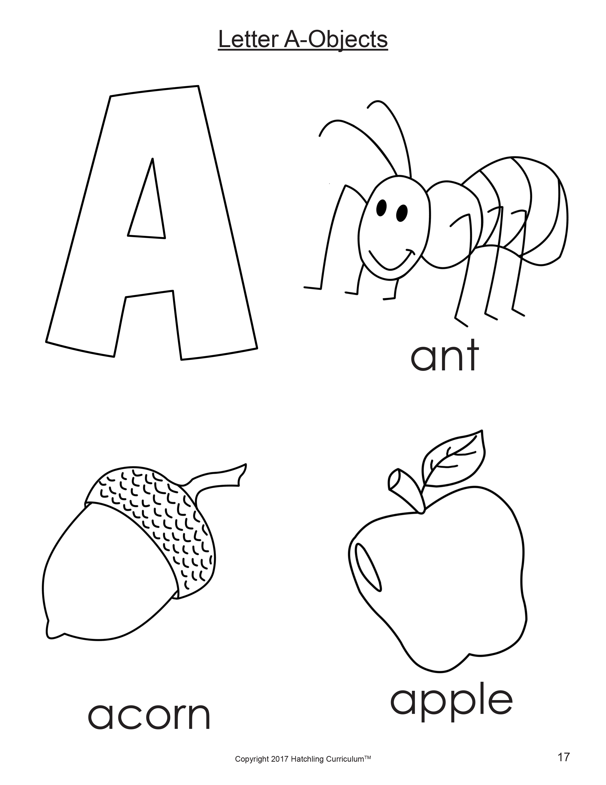 2550x3300 Letter A Objects Coloring Page