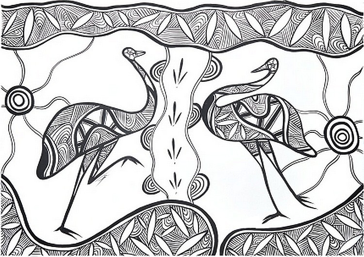 750x530 Aboriginal Coloring Pages Adult Coloring Page Aboriginal Art Emus