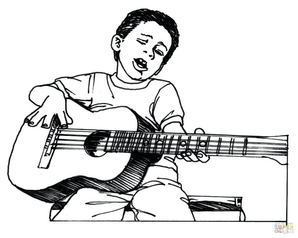 1024x816 Coloring Pages ~ Guitar Coloring Pages Boy Plays Fender Guitar