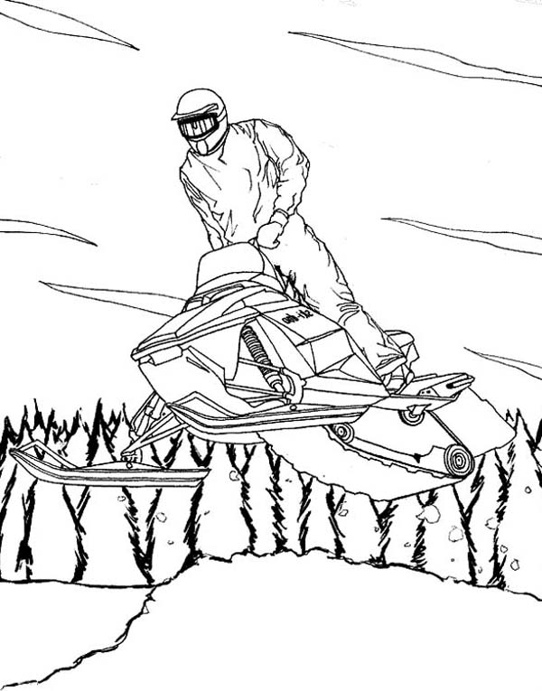 600x765 A Cool Winter Snowmobile On Action Coloring Page