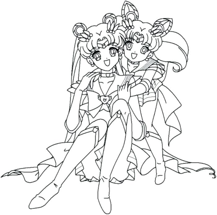 700x691 Sailor Moon Coloring Girls Action Coloring A And Hugging Coloring