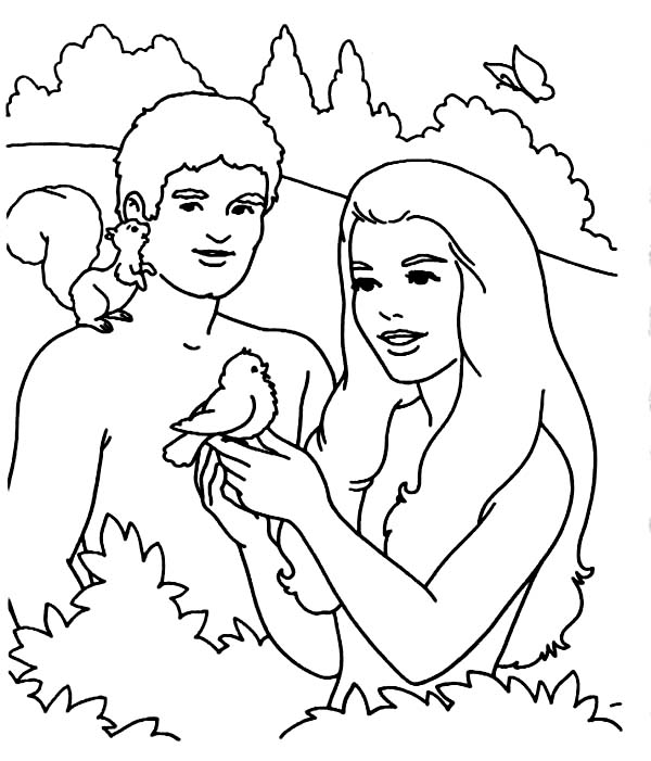 600x701 Adam And Eve, Adam And Eve Playing With Bird In The Garden Of Eden