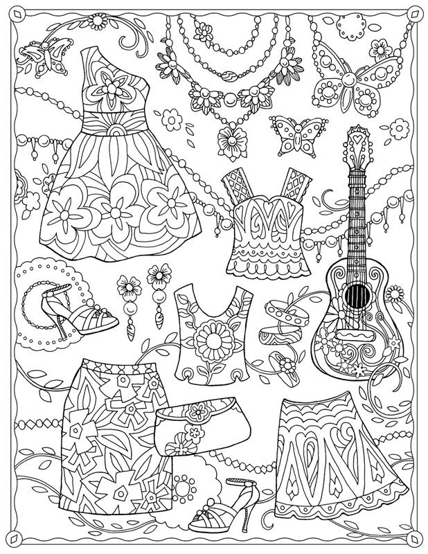 618x800 Garden Party ~ Fanciful Fashions By Marjorie Sarnat Coloring