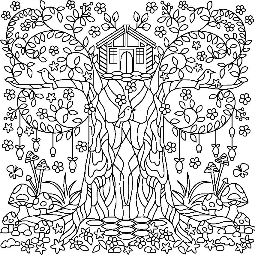 850x850 Tree Coloring Page For Adults Garden Coloring Pages