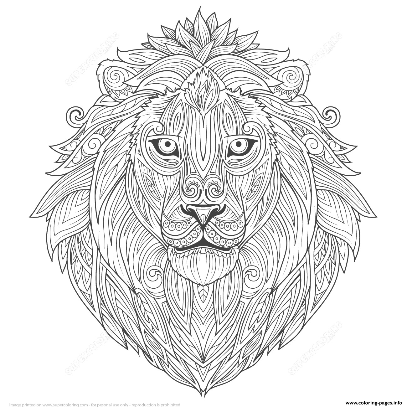 1300x1300 Lion Ethnic Zentangle Adults Coloring Pages Printable Unusual