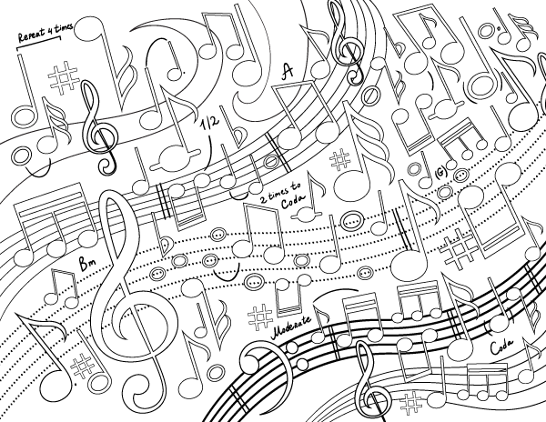 600x464 Free Printable Music Swirl Adult Coloring Page. Download It In Pdf