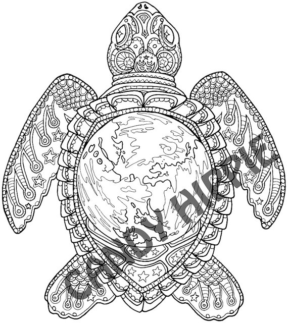 570x644 Adult Coloring Page World Turtle Printable Coloring Page