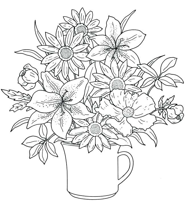 650x722 Flower Coloring Pages Flower Bouquet Coloring Pages Colouring