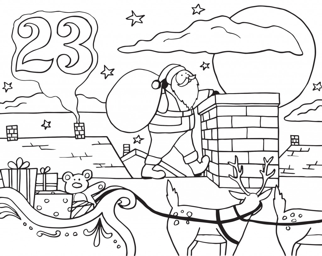 1024x816 Advent Calendar Day 23 Coloring Pages Santa On A Roof