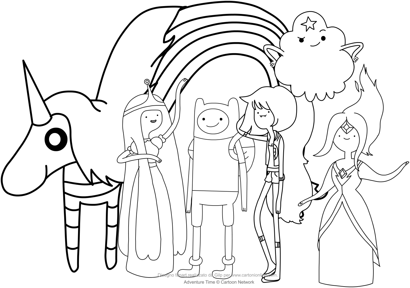1413x992 Finn And The Princesses (Adventure Time) Coloring Pages