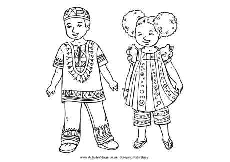 460x325 African Children Colouring Page