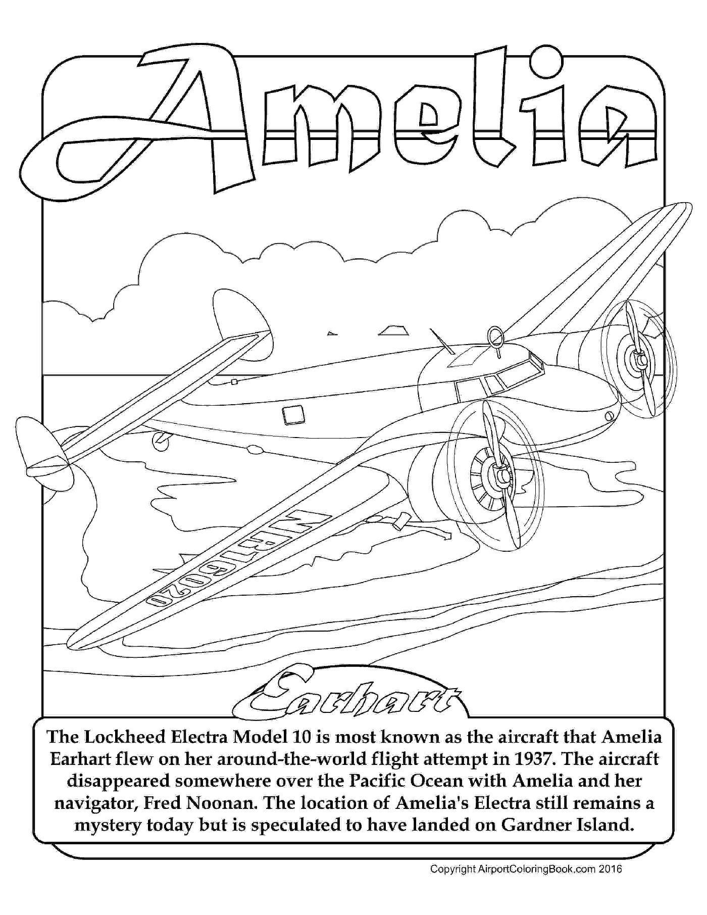 1400x1811 Airport Coloring Book Amelia Earhart Lockhead Electra For Coloring