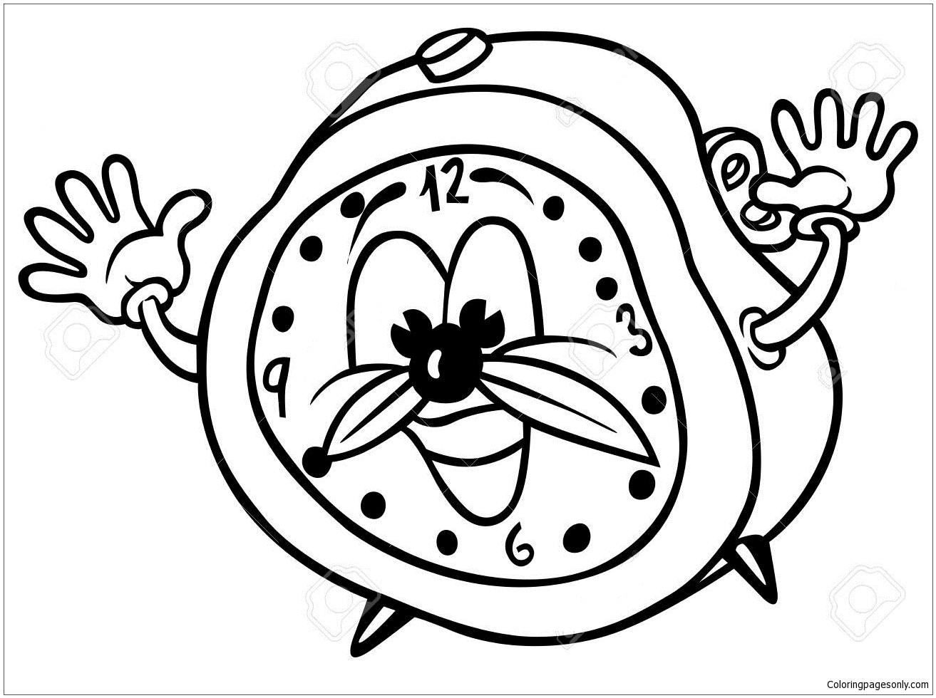 1313x980 Cartoon Alarm Clock Coloring Page