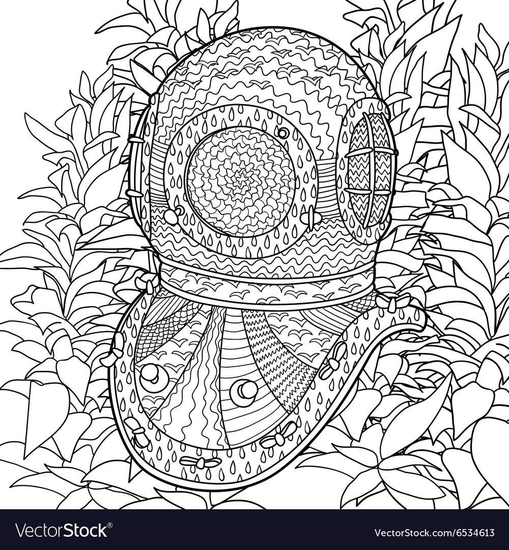 1000x1080 Improved Algae Coloring Pages Divers Helmet In For Adults Vector
