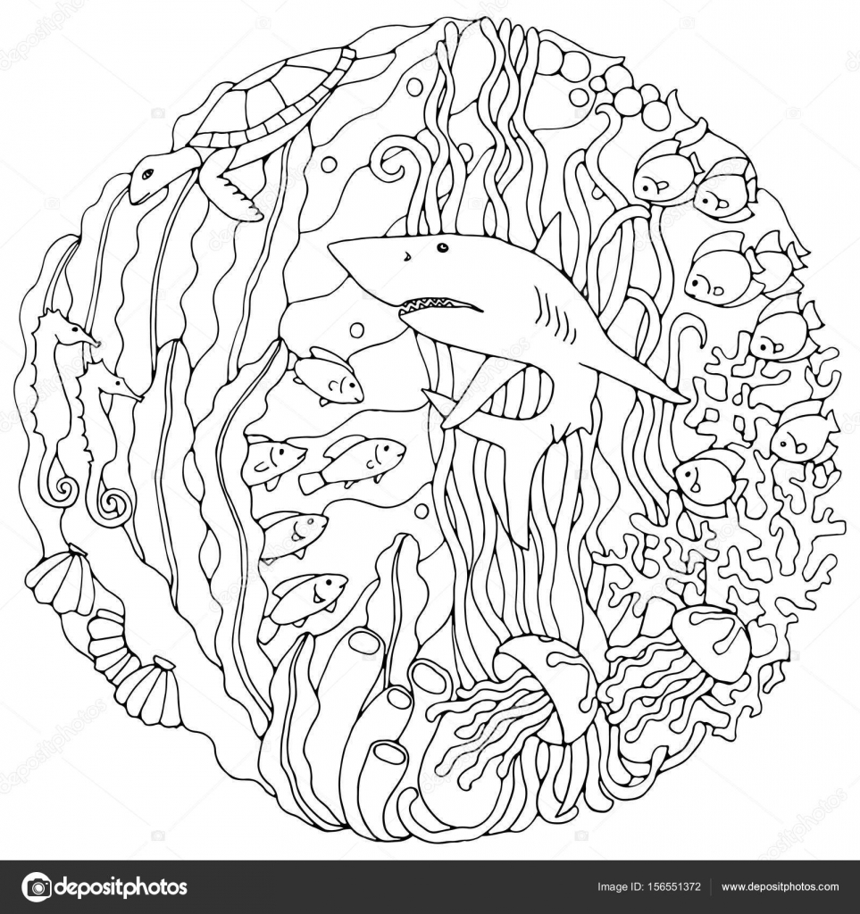 963x1024 Mainstream Algae Coloring Pages Decorative Element With A Shark