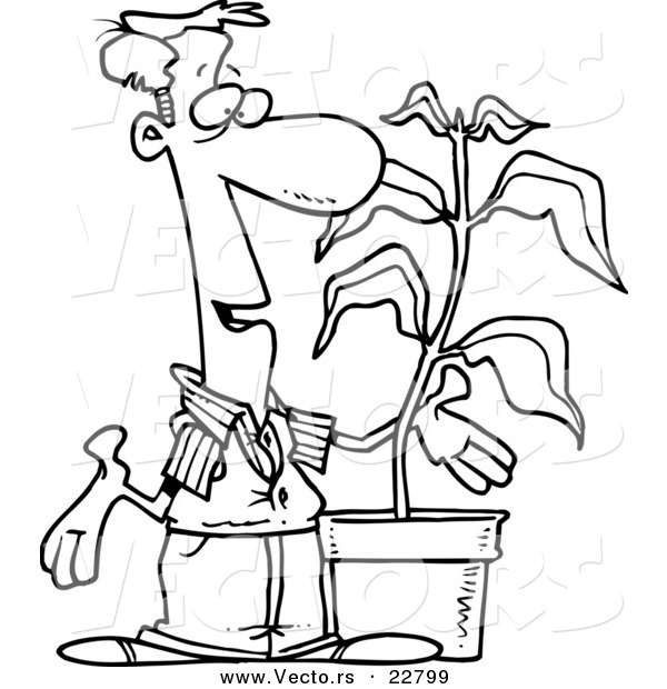 600x620 Vector Of A Cartoon Guy With A Potted Plant