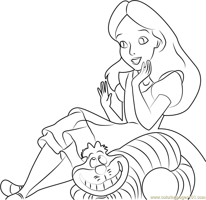800x775 Alice With Cheshire Cat Coloring Page