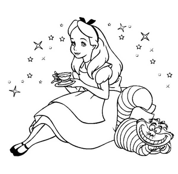600x589 Beautiful Alice And Smiling Cheshire Cat In Alice In Wonderland