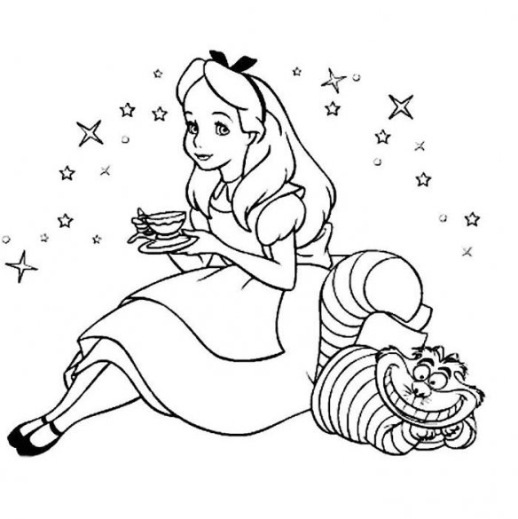 584x585 Disney Alice In Wonderland Coloring Pages