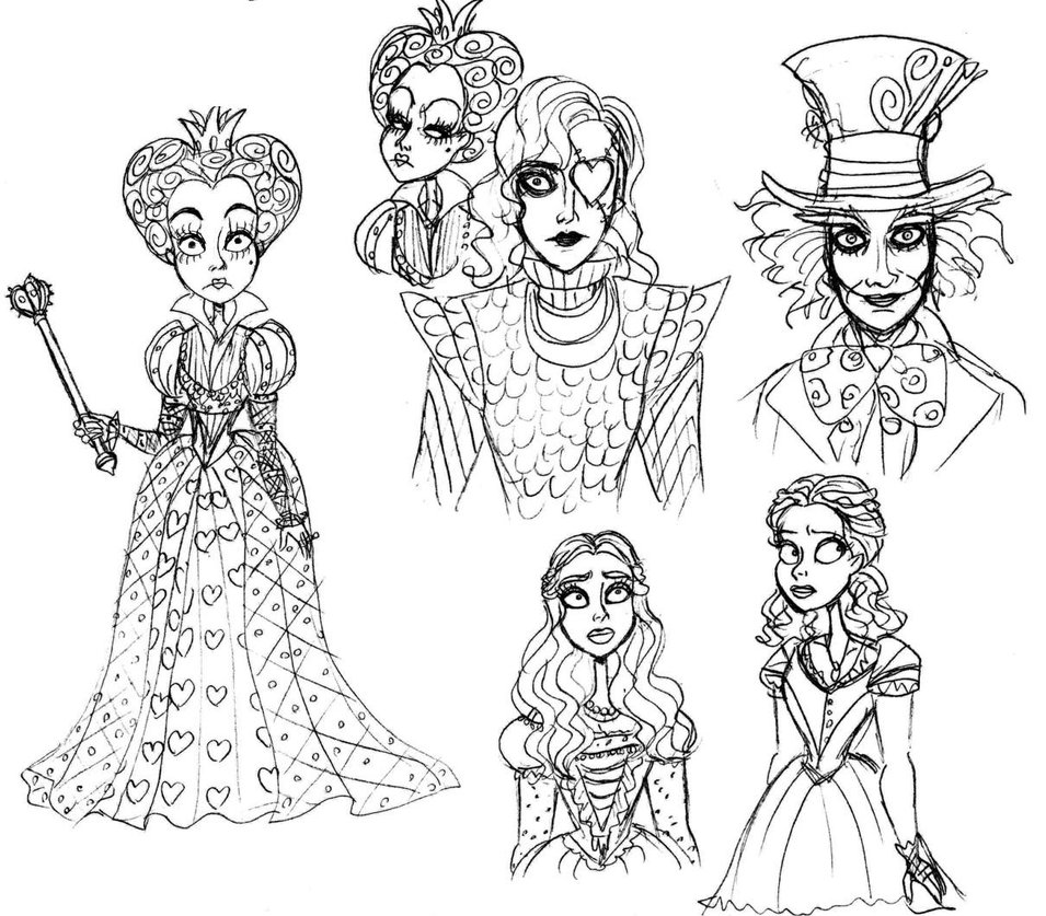 955x837 With Alice In Wonderland Coloring Pages Tim Burton