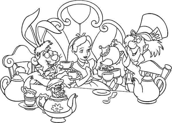 600x429 Alice In Wonderland Tea Party Scene Colouring