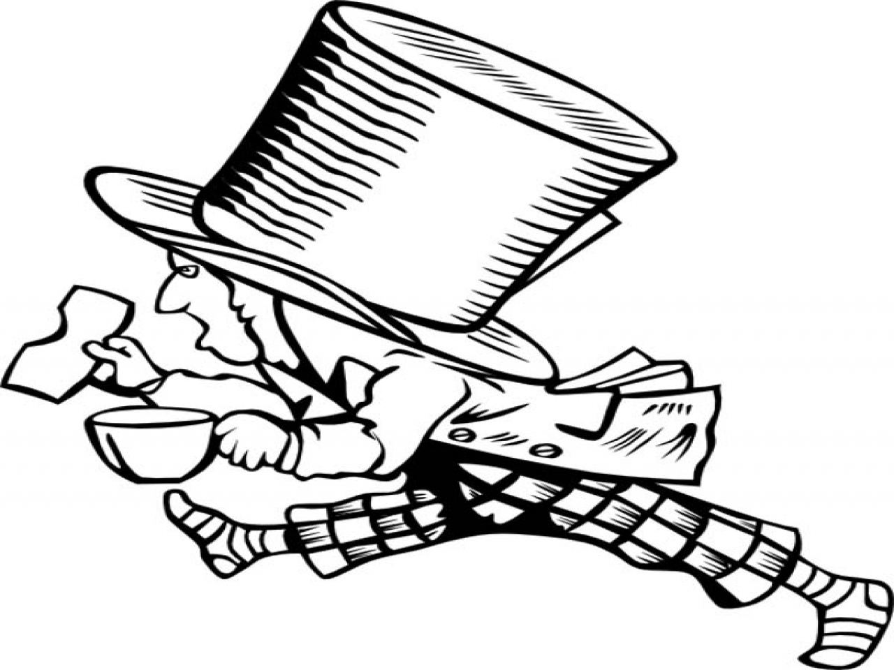 1280x960 Mad Hatter Coloring Sheet With Too Big Hat Page