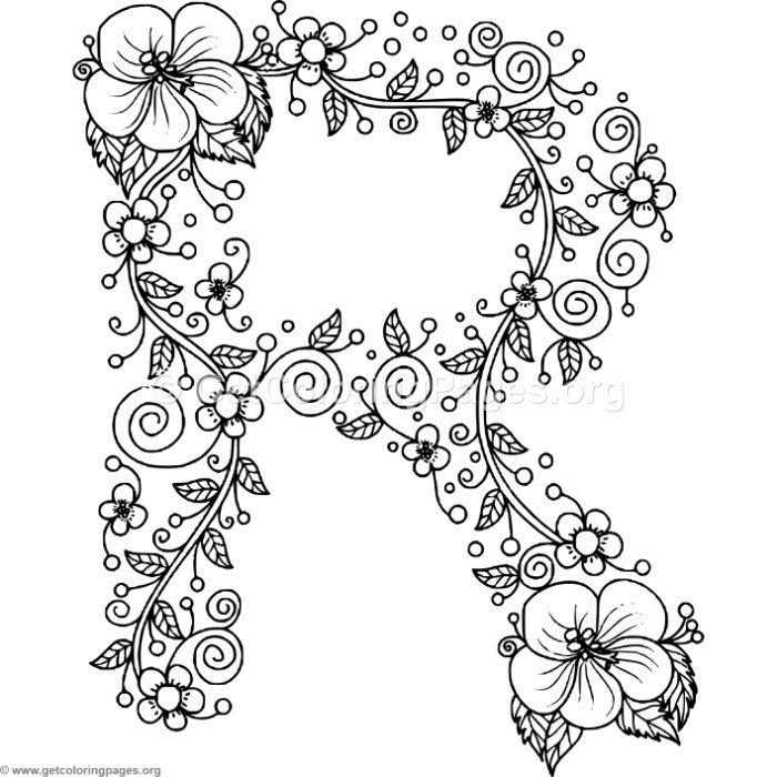 700x700 Download It Free Floral Alphabet Letter R Coloring Pages