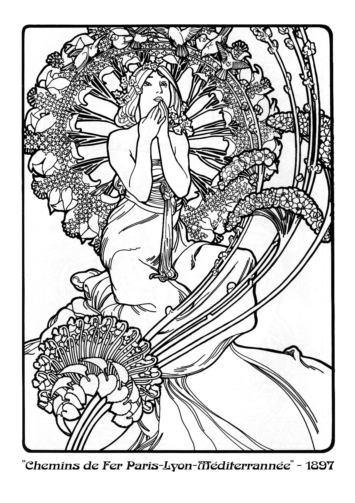 1240x1754 Alphonse Mucha Coloring Pages Alphonse Mucha, Line Art