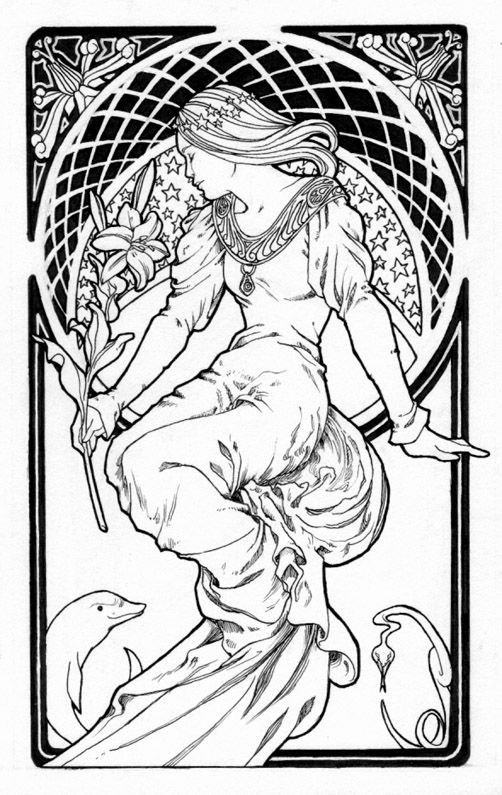 502x795 Alphonse Mucha Coloring Pages