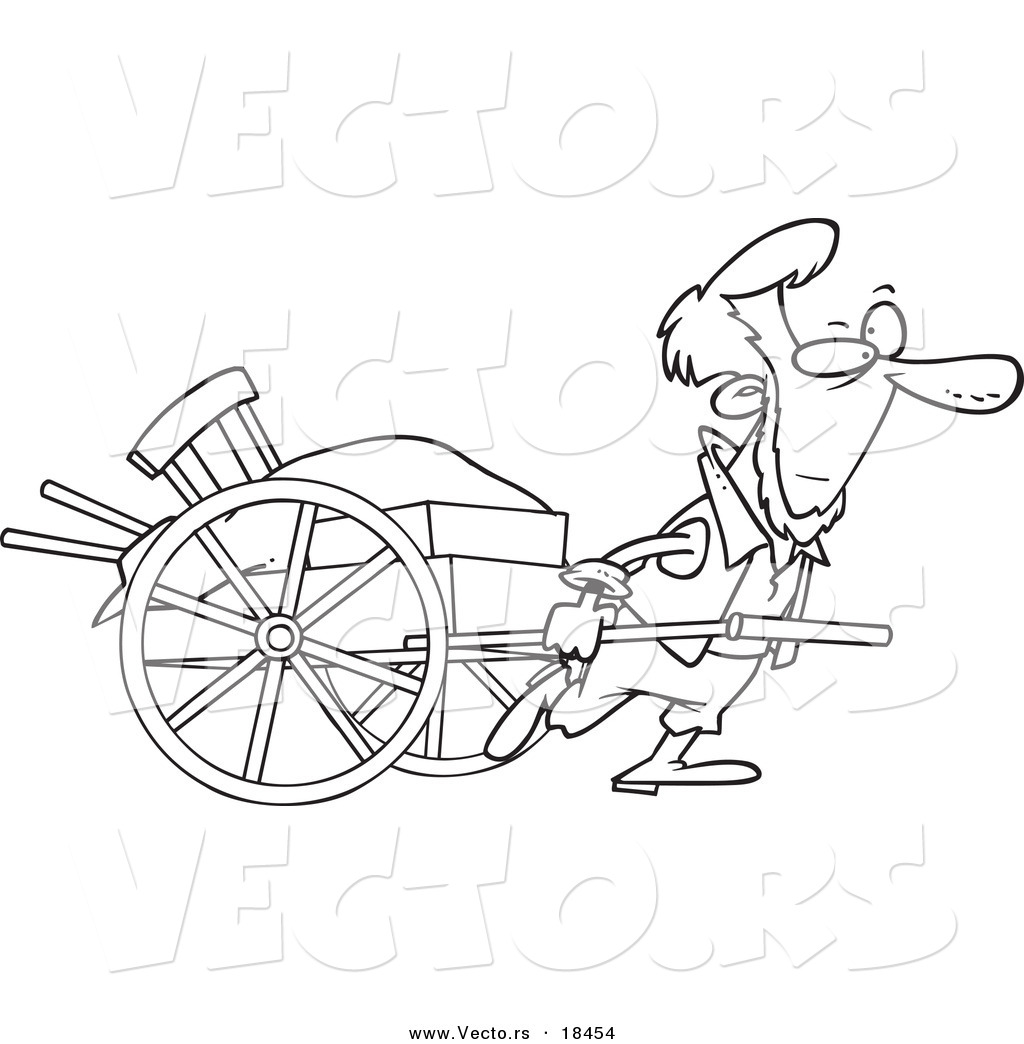 1024x1044 Vector Of A Cartoon Amish Man Pulling A Hand Cart
