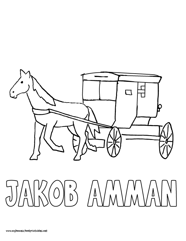 612x792 World History Coloring Pages Printables Jacob Amman Amish Buggy