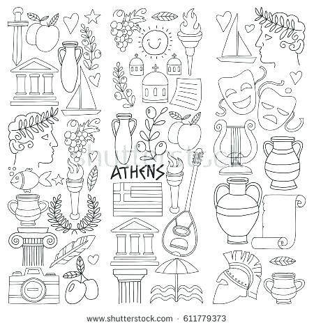 450x470 Ancient Greece Coloring Pages Ancient Vector Elements In Doodle