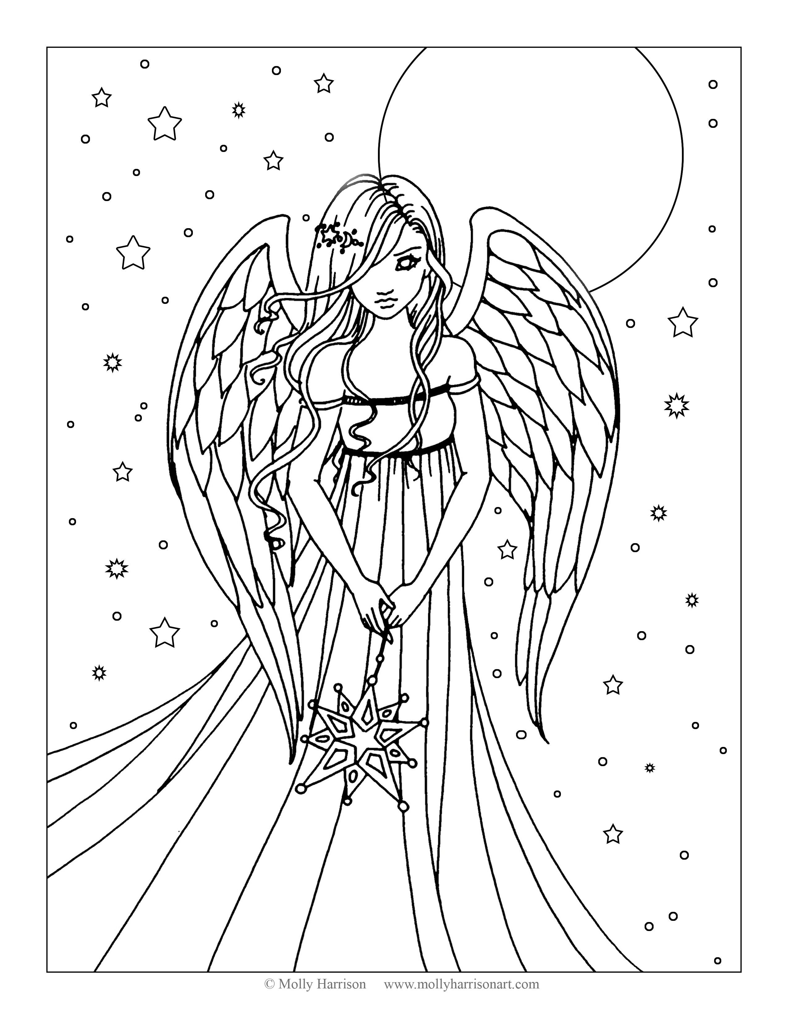2550x3300 Free Angel Coloring Page By Molly Harrison Fantasy Art Molly