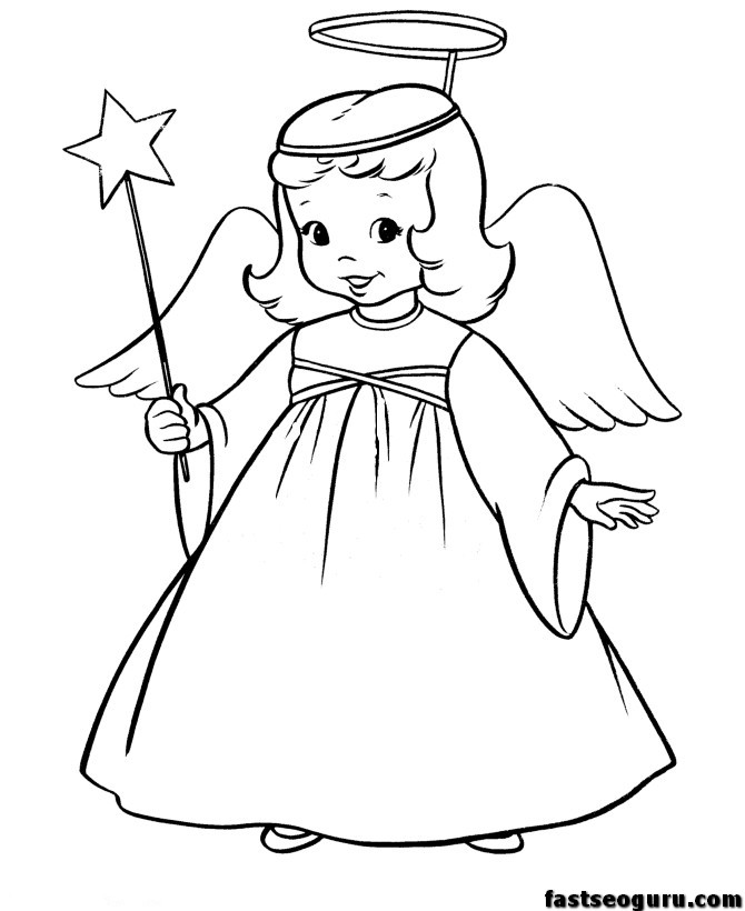 670x820 Christmas Christmas Angel And Star Printable Coloring Pages