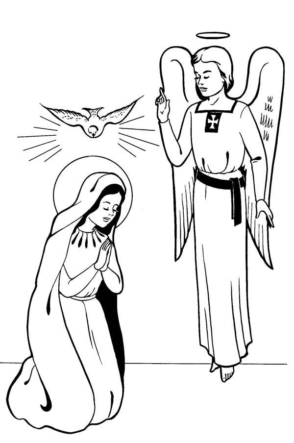 600x904 Annunciation With Angel Gabriel Saints Day Coloring Page Drawing